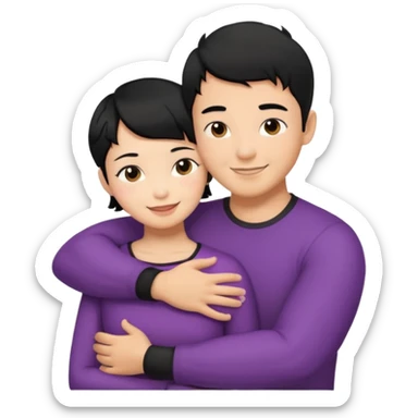 buff tan asian Man black hair hugging girl with black pixie cut  sticker