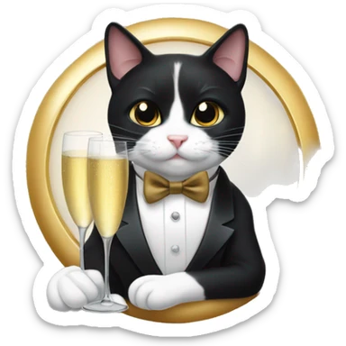 Tuxedo cat, drinking champagne ￼ sticker