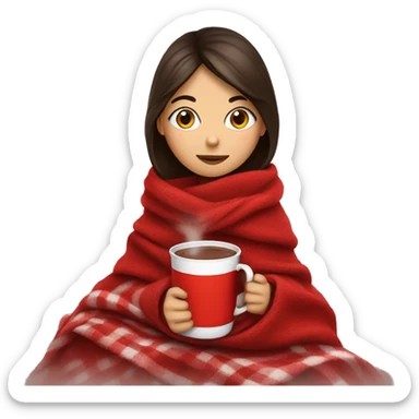 brunette girl drinking hot chocolate while wrapped in a warm-christmas-red blanket  sticker