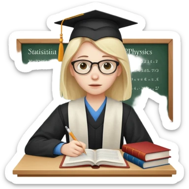 A very exhausted graduate student studying statistical physics. With some books on statistical physics, and a lot of papers, and computers sticker