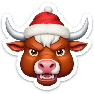 angry powerful with red New Year's hat with white horns bull emoji sticker