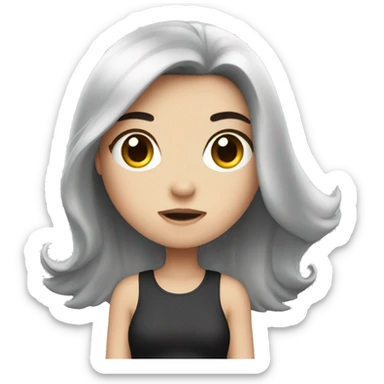 White girl with Black hair blowing a heart  sticker