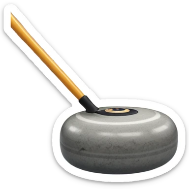 An icon showing a detailed close-up of a curling stone sliding across the ice, with a broom in motion beside it. The background features an indoor stadium with cheering spectators on the stands. Transparent background captures the strategy and focus of curling. sticker