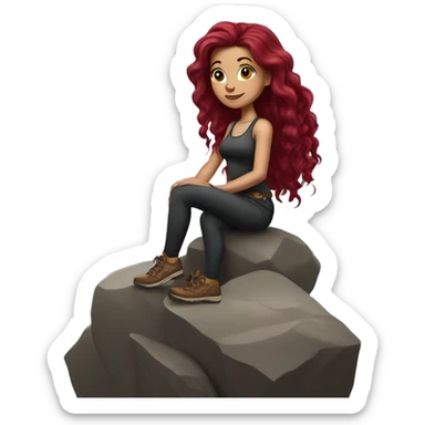 Beautiful tattooed woman long burgundy hair climbing rocks sticker