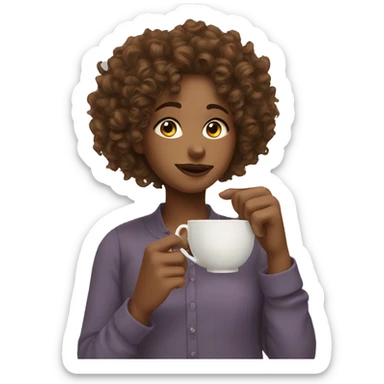 Girl sipping tea curly hair sticker
