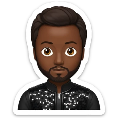 Will.i.am from Black Eyed Peas with dark brown hair, black sequin outfit  sticker