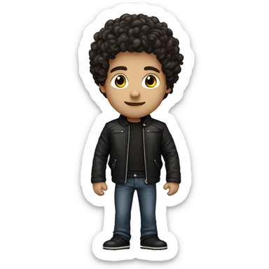 Curly dark brown hair about 13cm in length, white skin , black leather jacket, make it a man  sticker