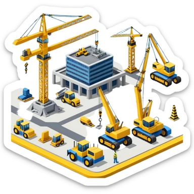 isometric construction site of airport sticker