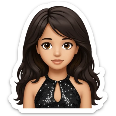 Camila Cabello from Fifth Harmony with long dark brown hair, black sequin outfit sticker