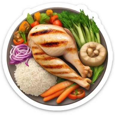 a large white round plate of realistic healthy food sticker