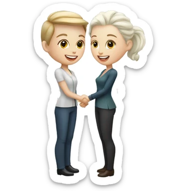 restaurant owner with white skin, and blogger with white skin, shaking hands in great detail sticker