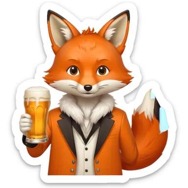 Un renard style manga qui tien une bierre marqué pmu-sama sticker