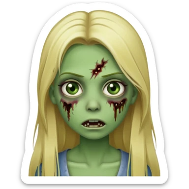 girl zombie with blonde straight long hair green skin and with no angry face and with the mouth closed sticker