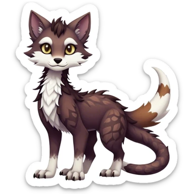 Kawaii dark edgy fantasy ethereal feline-vernid-sergal-fursona animal creature with a tufted tail full body with intricate markings  sticker