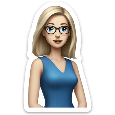 CHyper Realistic pale elegant classy model, straight shoulder length brunette, glasses and blue eyes  sticker