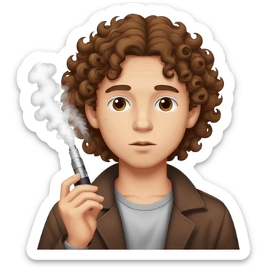 boy vaping with brown curly long hair sticker