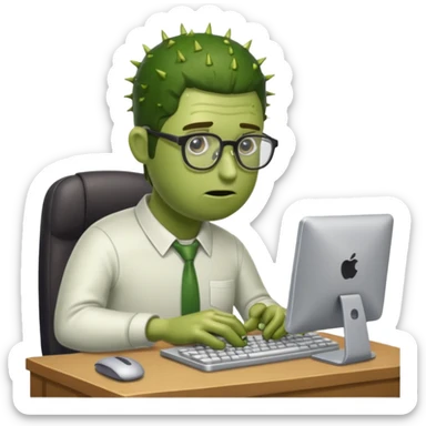 Pickle guy working very hard and wired typing on computer  sticker