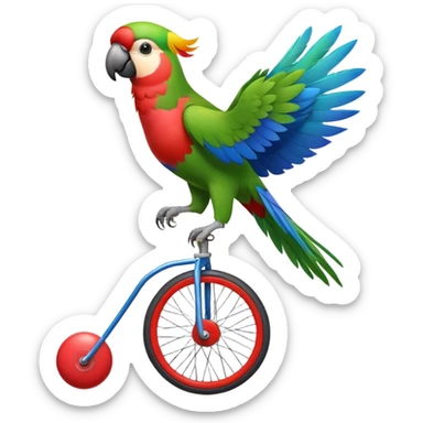 a circus parrot that turns the ball on a unicycle sticker