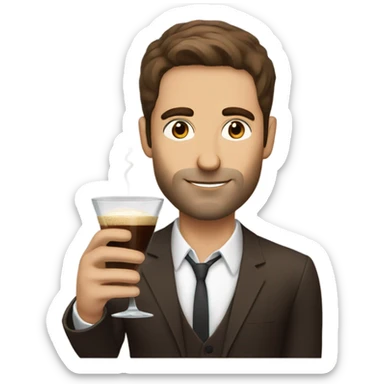 Man with thin face brown hair and stubble drinking an espresso martini sticker