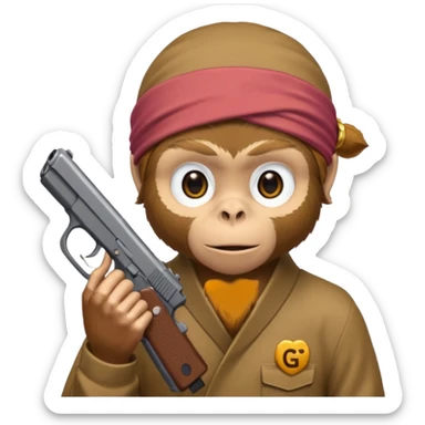 Monkey wearing a dorag and holding a glock sticker