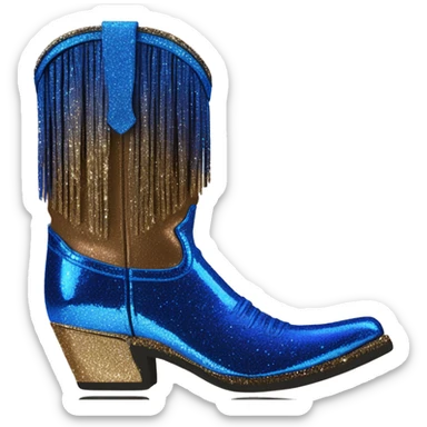 Realistic cobalt blue to bronze ombre pair of fashion cowgirl boots with sparkly shiny glitter fringe on them. sticker
