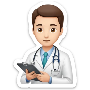 Doctor with clipboard conducting comprehensive medical check-up on patient, routine health examination in clinic sticker