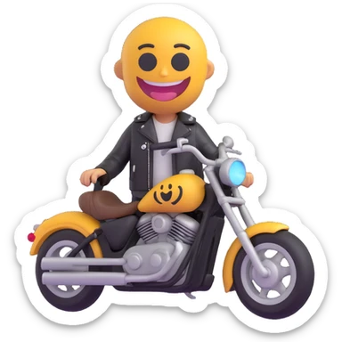 3D smiley emoji, round shape, motorcyclist with tattoo: leather jacket, visible tattoo, funny face sticker