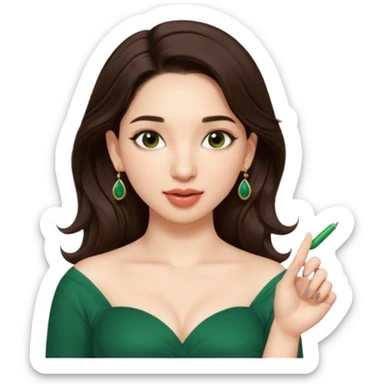 pretty bratz genmoji that looks like tamannah bhatia (bollywood actress), wearing a dark green sweetheart neckline top, dark brown hair, light makeup, no necklace, dangly earrings, side hair part, fair. dark brown eyes


Show her licking her finger  sticker