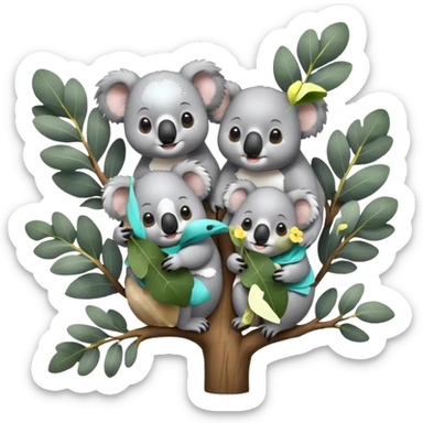 4 koalas sur un arbre sticker
