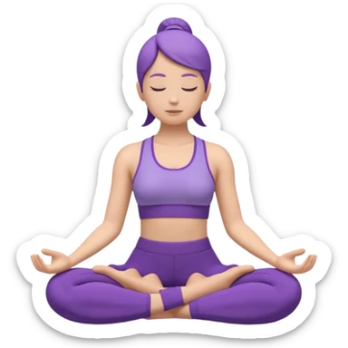 Modern premium 3D emoji icon: faceless gender-neutral person meditating (cross-legged) in sporty activewear, smooth rounded shapes, matte + subtle gloss, top-left studio light, soft shadow, faint halo aura. Purple outfit with a mint (or warm peach) accent. Centered, transparent background, no tex sticker