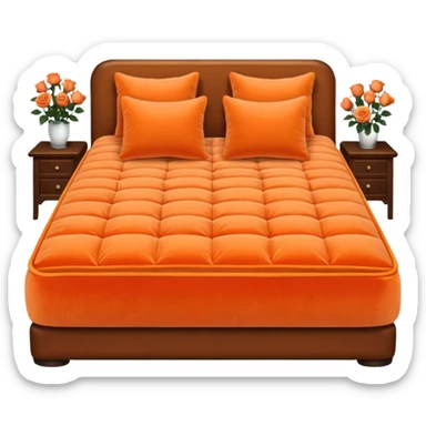 large bed filled with rose-orange cushions sticker