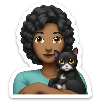 cat with human mom who has black hair  sticker
