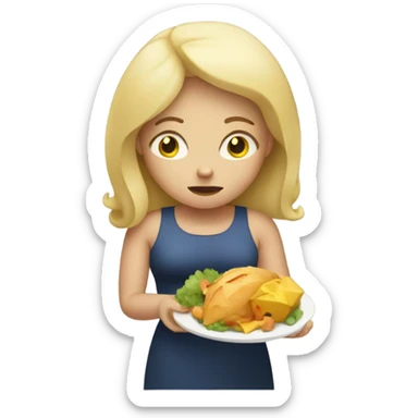 a sad ovweweight blondie woman with a plate of food sticker