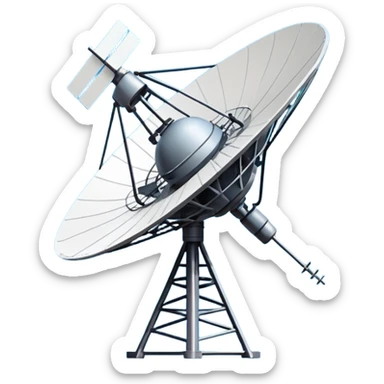 Minimalist emoji-style sticker of an old-school satellite antenna with distorted, glitched signal waves. Clean icon style. sticker
