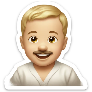 happy baby boy portrait with a small French mustache sticker