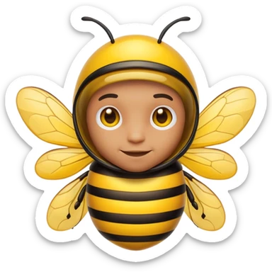 Convert this into a cute emoji-style bee with a human male face. Use bold outlines, bright colors, smooth shading, and a clean glossy sticker look. Transparent or white background. sticker