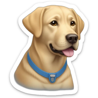 Labrador avec une cape bleu a côté d'une personne en fauteuil roulant sticker