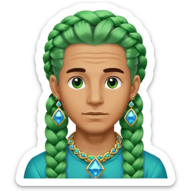 gem lover man with gem accessories excessive amount very big gem earrings green chunky braided hair and blue diamonds  sticker