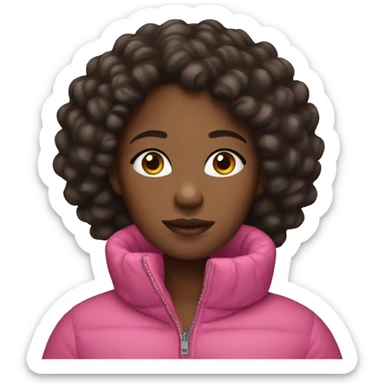 black girl in pink puffer coat with dark brown curly hair sticker