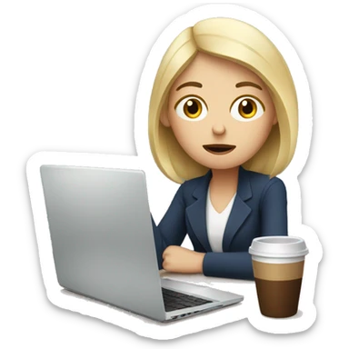 tired french girl with laptop drinking a lot of coffee sticker