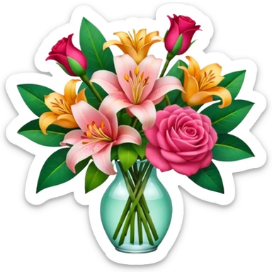 Lilies, roses and camellias in a flower bouquet sticker