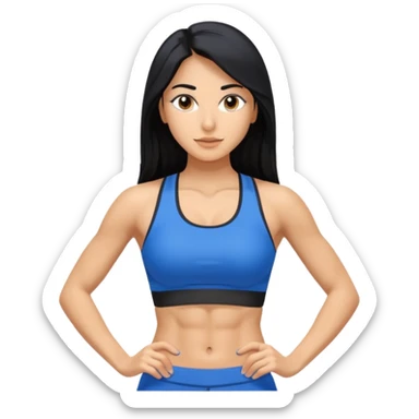Spanish woman olive tone with long black hair, in a blue fitness gym fit with abs, very lean sticker