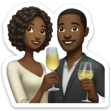 An African couple, a black woman with long dark blonde hair and brown eyes, and a black man with a short faded haircut, toast to each other with a glass of white wine. sticker