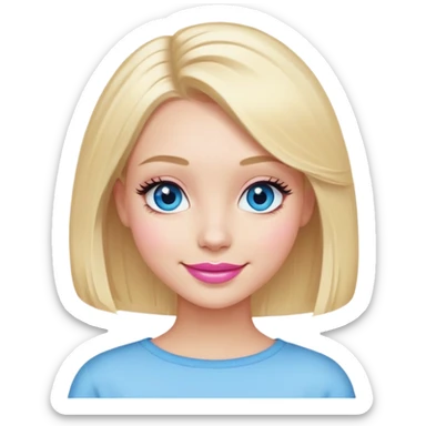 Blonde hair, blue eyes, light skin, long bob hairstyle, pretty smile, pink lips, lashes  sticker