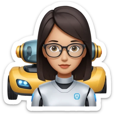 female AI robotics engineer with dark hair, and autonomous car robot  sticker