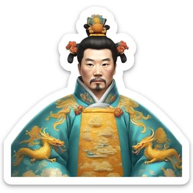 Qianlong, Qing dynasty's emperor, is recognized by his majestic attire: dragon-adorned imperial robes, a court headdress, and a ceremonial scepter. 🐉👑 sticker
