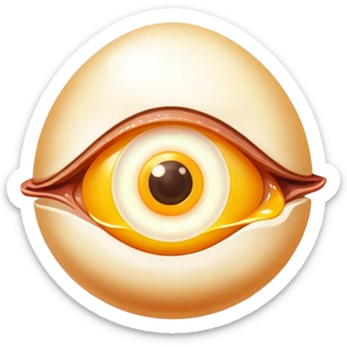 Chicken pieces with liver and egg yolk surrounding a central eye that beams light to patches of skin. The vitamin A-rich foods glow with golden energy that flows through the eye and onto the skin, showing improved vision and skin regeneration. sticker