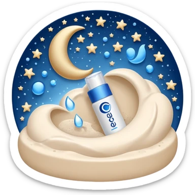Small white CeraVe tube with blue label soft beige tip, with gentle light. Surrounded by tiny floating tear-shaped sparkles and crescent moon dust, hinting at dark circle repair. Emits a soothing blue-beige aura like a targeted eye revival spell. Compact, calming, and luminous — emoji-style. sticker