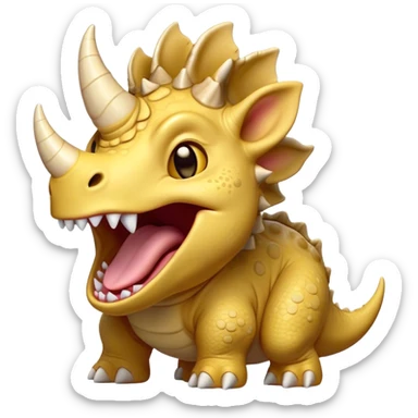 Cinematic Cute Yawning Triceratops Portrait Emoji, Head tilted slightly with a dramatic, wide-open yawn, showcasing a robust, horned body with a frilled head and sleepy, half-closed eyes, Simplified yet irresistibly cute features, highly detailed, glowing with a soft, cozy prehistoric glow, high shine, relaxed yet expressive, stylized with a dash of whimsical ancient charm, soft glowing outline, capturing the essence of a drowsy yet affectionate Triceratops that appears ready to stretch and yawn its way out of the screen! sticker