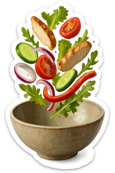 bowl in cui cade cibo da ristorante, iperrealistico 4k sticker